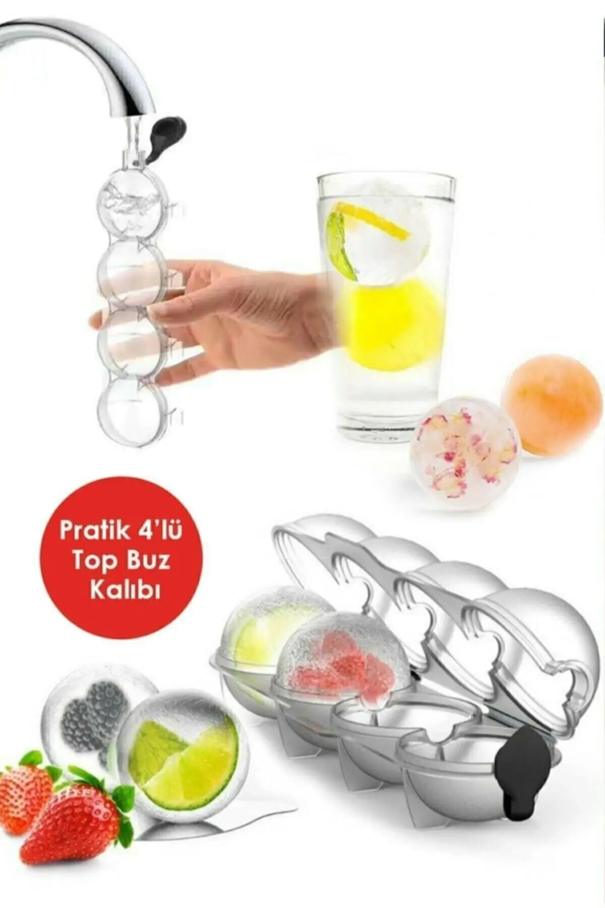 4 PCs Sphere Ice Ball Mold-Round Drink Ice Ball Freezer Ice Cube Tray Storage And Presentation Container