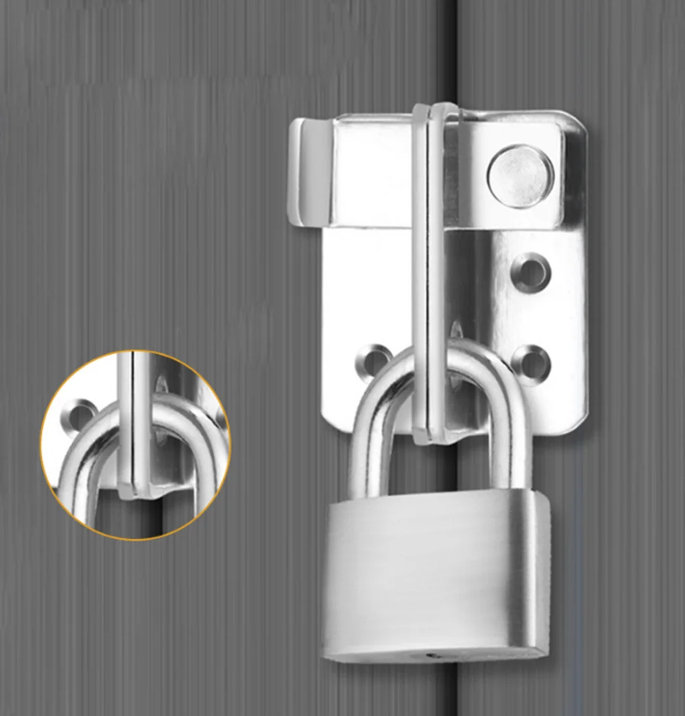 1 Set Thickened Stainless Steel Mini No-Punch Door Latch, Anti-Theft Safety Buckle for Cabinet Drawer Toilet Door