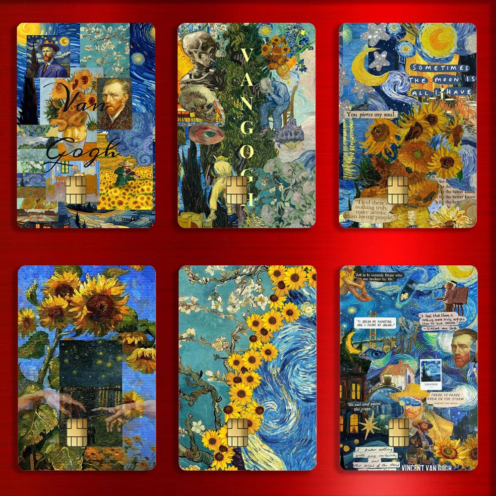 

V-Van Gogh Art Sunflower Stickers For Debit Bank Credit Cards Metro Bus Pass Sticker Decoration Cover 4PCS Card Skin
