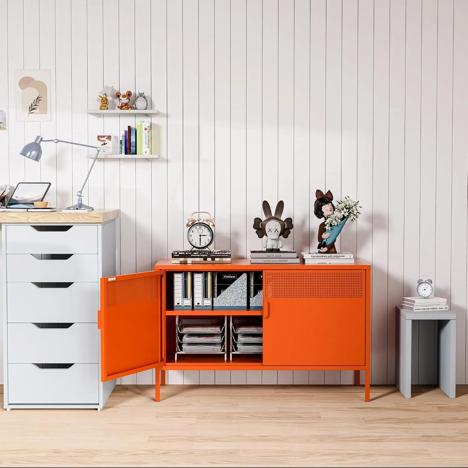 2-Door Metal Storage Cabinet with Adjustable Shelf, 2-Tier Multipurpose Locker for Office Home Studio, Customized
