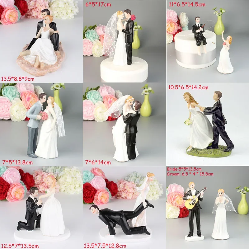 1Pc Couple Cake Toppers Dolls Bride And Groom Figurines Synthetic Resin Miniatures Wedding Valentine's Day Decoration Supplies