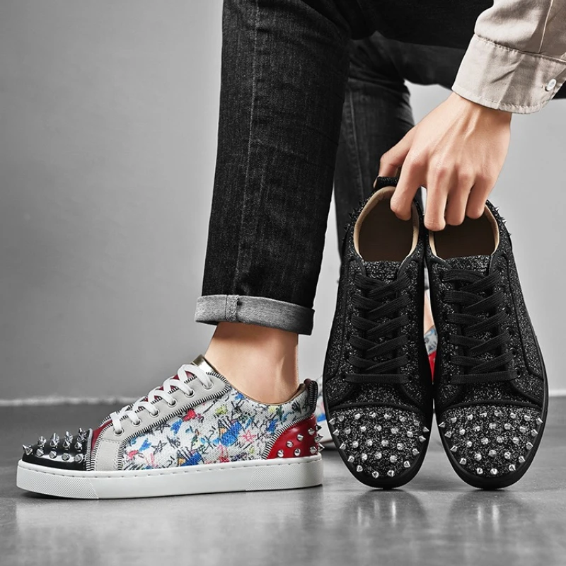 

Самые продаваемые нишевые мужские кроссовки Four Seasons с низким верхом и круглым носком на мягкой подошве, модные повседневные кроссовки на шнуровке и заклепках