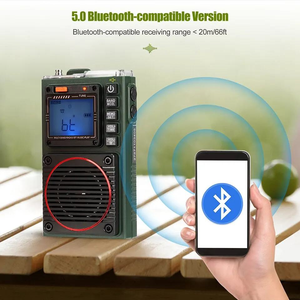 Retekess TR111 Mini Radio Ham Radio Portable FM AM Emergency Shortwave Amateur Radio Multiband SW VHF WB Rechargeable MP3 Player