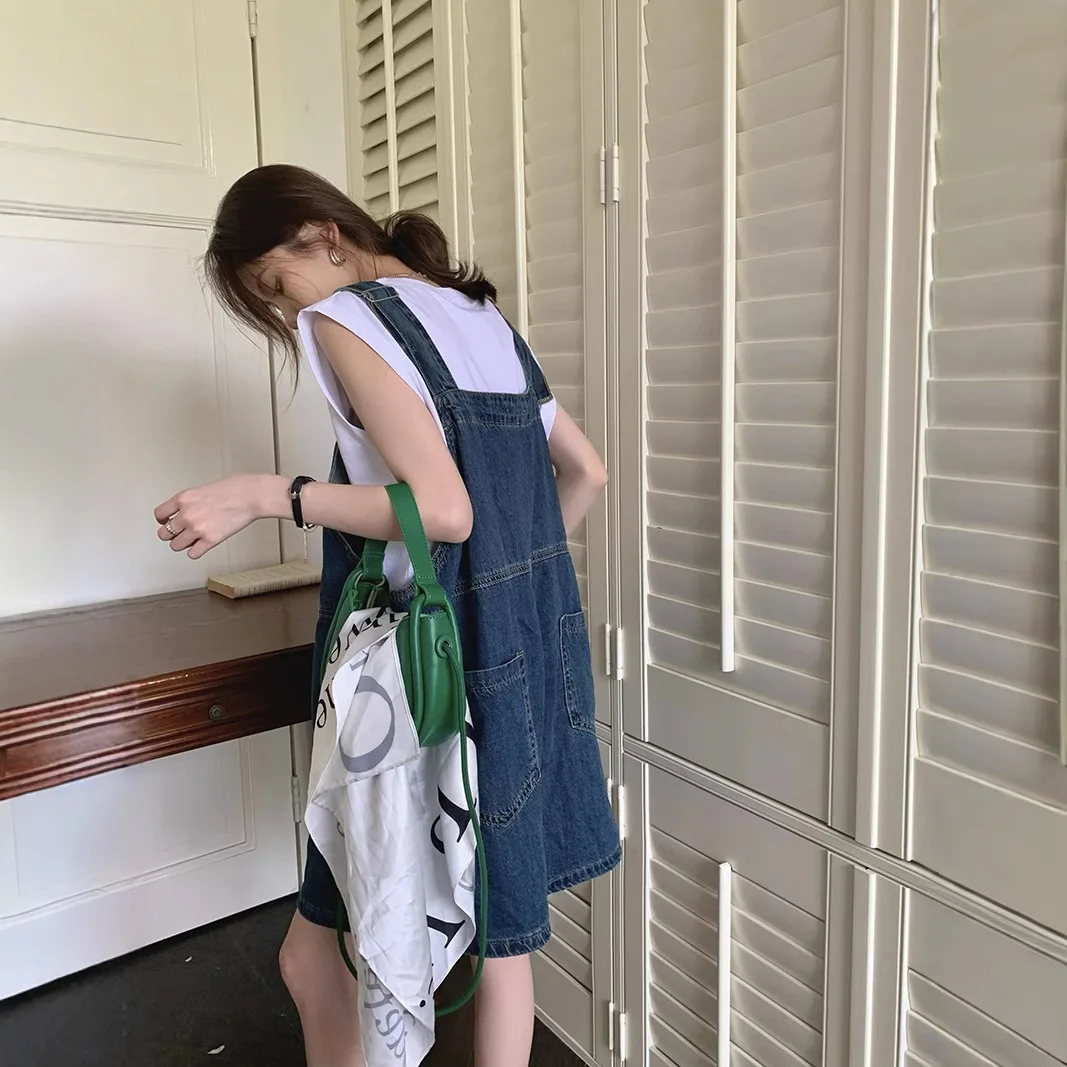 Loose Wide Leg Casual Denim Overalls Five-Quarter Shorts Korean Style High Waist Non-Elastic Cotton Summer 2025