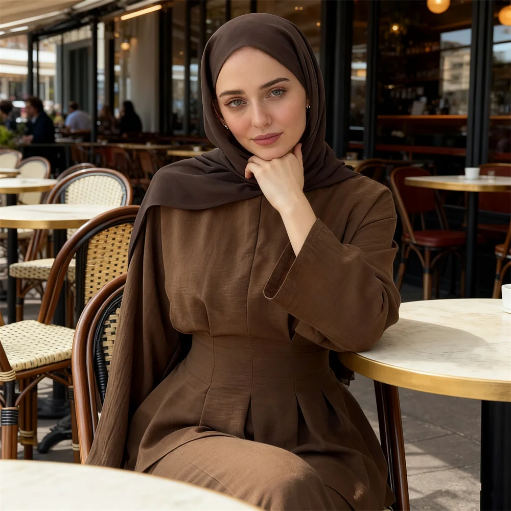 우아한 무슬림 여성용 세트, 솔리드 탑 팬츠 슈트, 두바이 아바야 터키 의상, 이슬람 의류, 여성 무슬만 의상, 트랙슈트