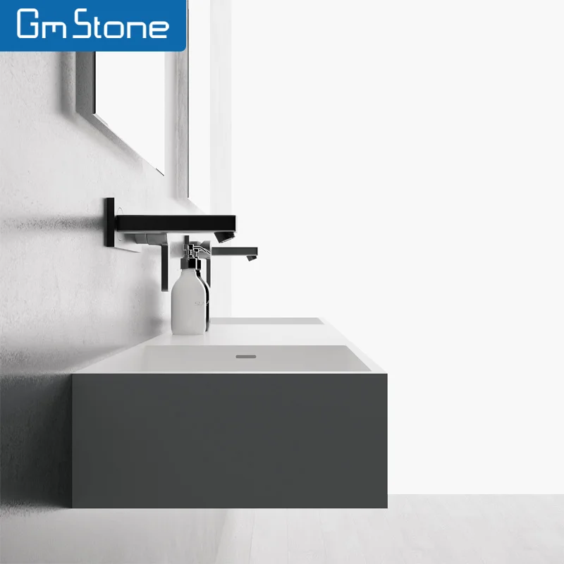 고급 인조 대리석 벽걸이 세면대, 인기 판매 중인 모던 럭셔리 솔리드 서피스 욕실 싱크대
