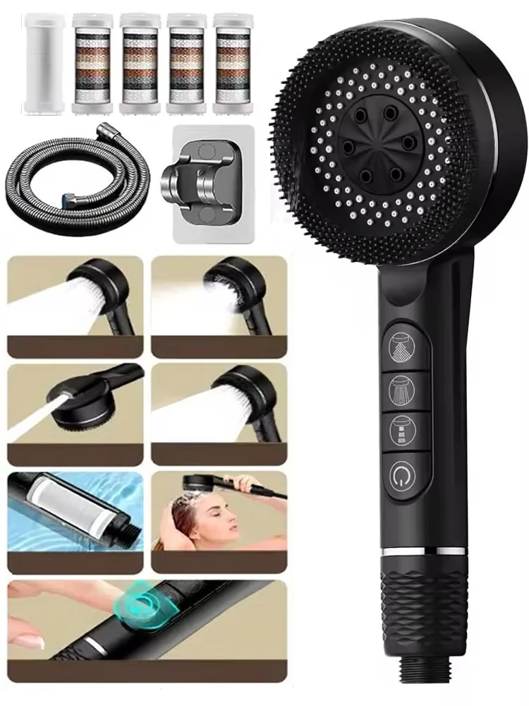 Pommeau de douche suralimenté filtré amélioré, 4 Modes de réglage avec joint d'eau, accessoires de salle de bains multifonctionnels pour douche à domicile