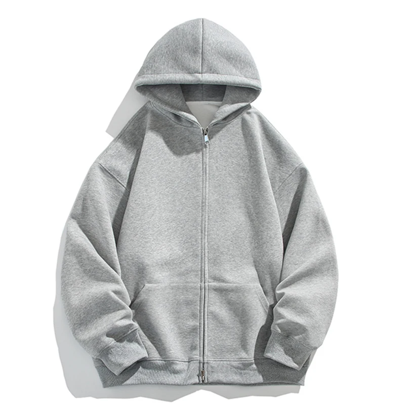 

High Street Loose Hoodie Men High Quality Zip Up Heavy Fabric Jacket Coats Harajuku Casual Gothic Hooded Sweatshirt Streetwear