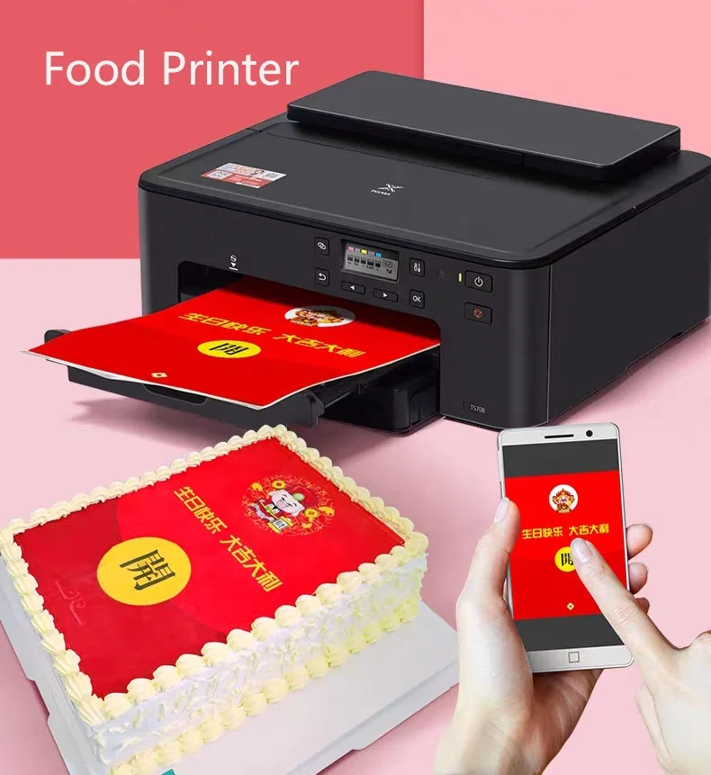 Wide Compatibility Edible Ink Printer Work With Icing Sheets For Wedding Cake Custom Portrait Pattern Decoration