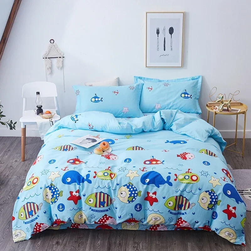 Cartoon Dolphin Fish Duvet Cover Twin Queen Cotton Ocean Animal Quilt Cover with Pillowcase Underwater World Sealife Bedding Set