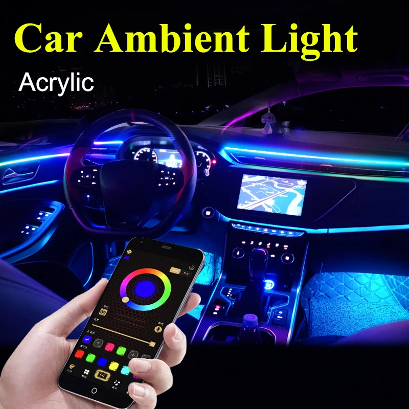 

Acrylic Optic Fiber Lights RBG LED Car Ambient Light Multiple Modes APP Sound Control Auto Interior Decorative Atmosphere Lamp