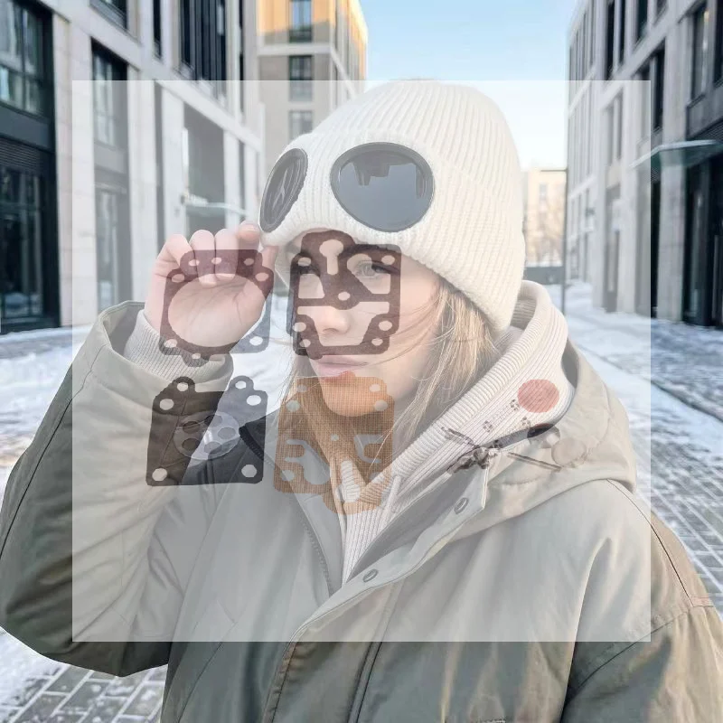 Windproof Winter Ski Hat with Goggles Soft Thick Knit Cap for Cold Weather Snowboarding Camping Men Women