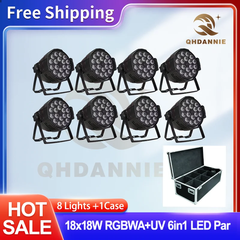 8 pçs liga de alumínio led par 18x12w rgbw 4in1 led par som ação plana par luz luzes palco dmx festa ktv discoteca dj lâmpada