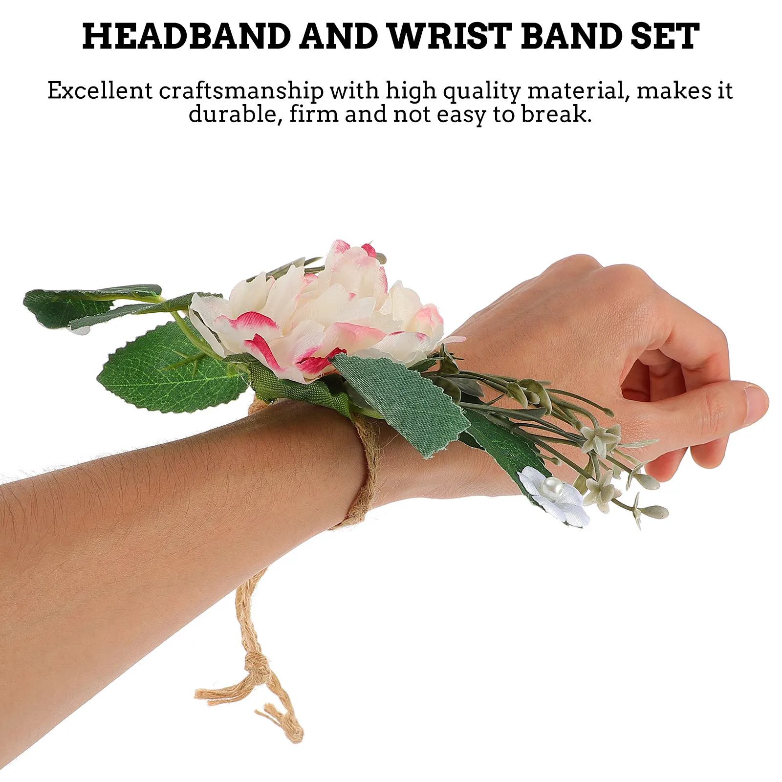 2Pcs Pearl Floral Headpiece and Wristband Set for Bridal Beach Wedding Party Flower Crown Head Garland Bridal Headdress