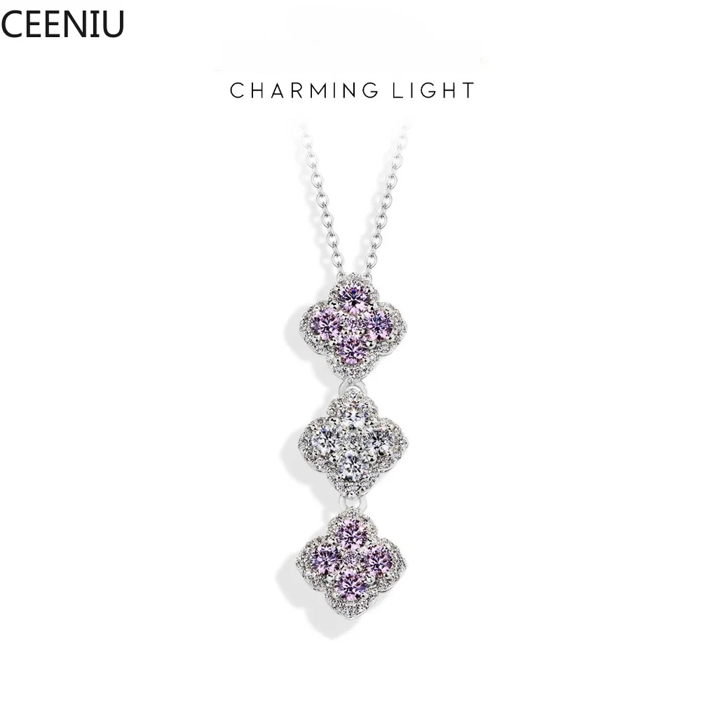 Sparkling D Color Moissanite Diamond Necklace 925 Silver Pendant Necklaces Fine Jewelry for Women Gift With Certificate