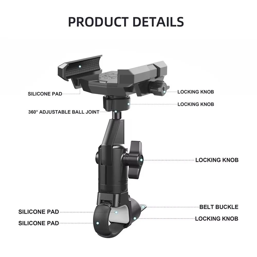 360 Degree Rotation Bicycle Phone Mount Multi-Angle Adjustment Universal Fit 4.7-7 Inches Phone Handlebar Cell Phone Clamp
