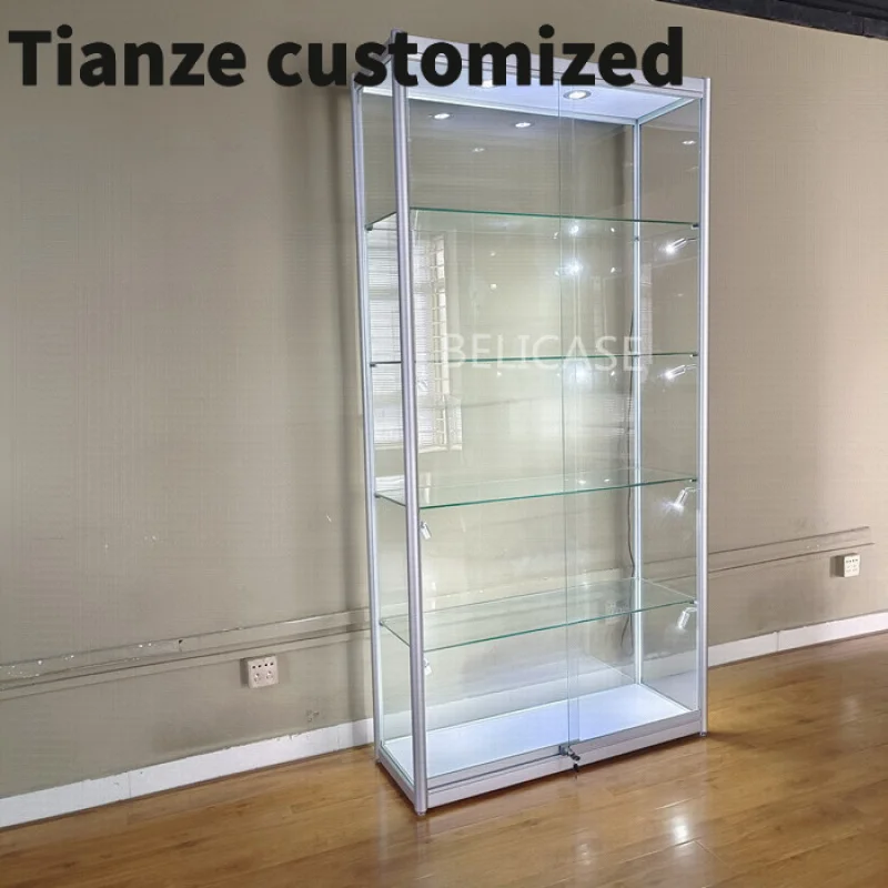 

Customized-Hot Sale Commercial Glass Display FullAluminum Frame Corner Showcase Cabinet Stand Glass Display Showcas