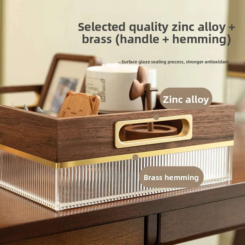 Boîte de rangement de maquillage en noyer noir, organisateur de jouets à domicile, panier de rangement divers, coffre pour cuisine et salon