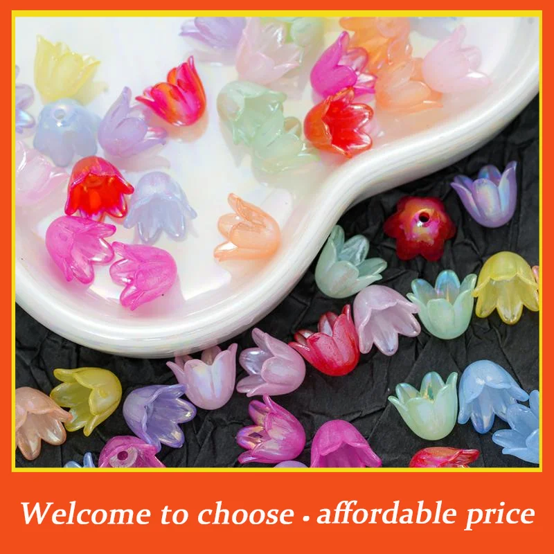 

TH 100Pcs Flower Acrylic Beads Bell Flower Spacer Beads Caps For DIY Charms Bracelets Necklace Jewelry Crafts Making Accessories