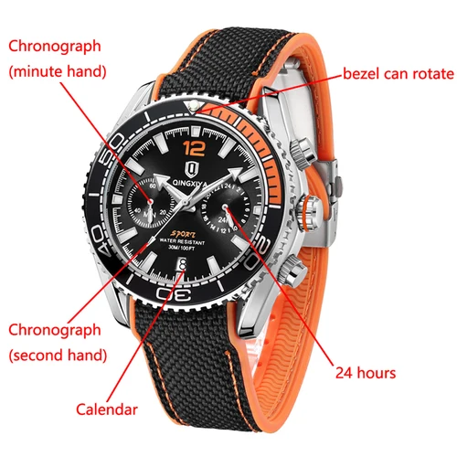 Imagen 2 del producto QINGXIYA, reloj de cuarzo con correa de silicona a la moda para hombre, relojes cronógrafo deportivos, calendario resistente al agua, reloj de pulsera de lujo de marca superior