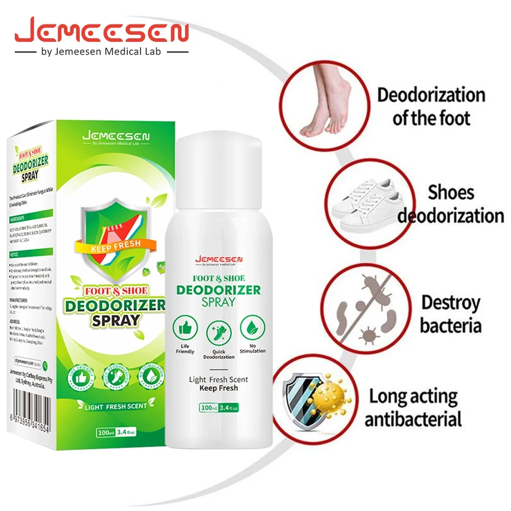 Jemeesen 100ML Foot Shoes Deodorizer Spray Foot Deodorant Spray Remove Feet Odor Freshener Shoes Odor Eliminator Socks Foot Care