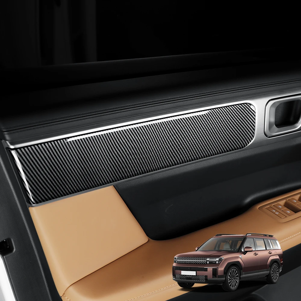 

For Hyundai Santaf Fe MX5 2024 2025 Carbon Fiber Wood Grain Style Inner Door Panel Decoration Stripe Cover Trim LHD