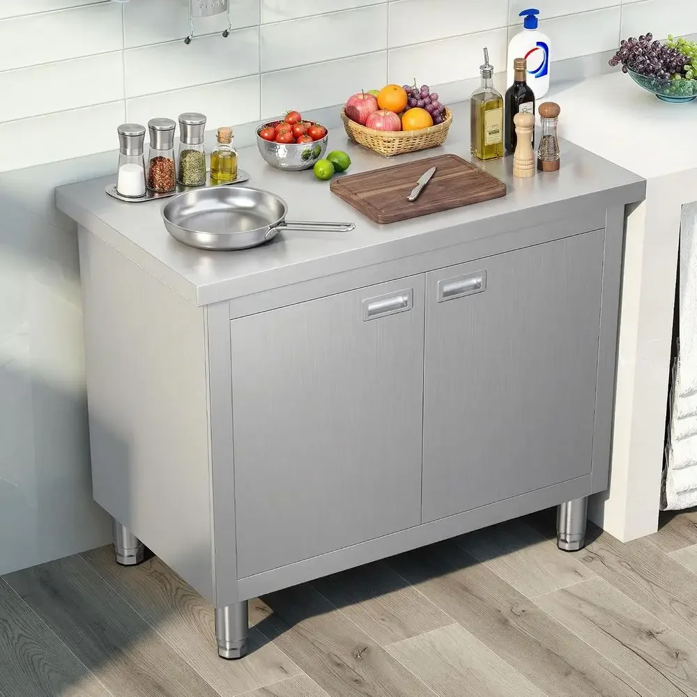 24 x 36 x 34 Stainless Steel Work Table with Cabinet, Ideal for Kitchen, Restaurant, and Home Use