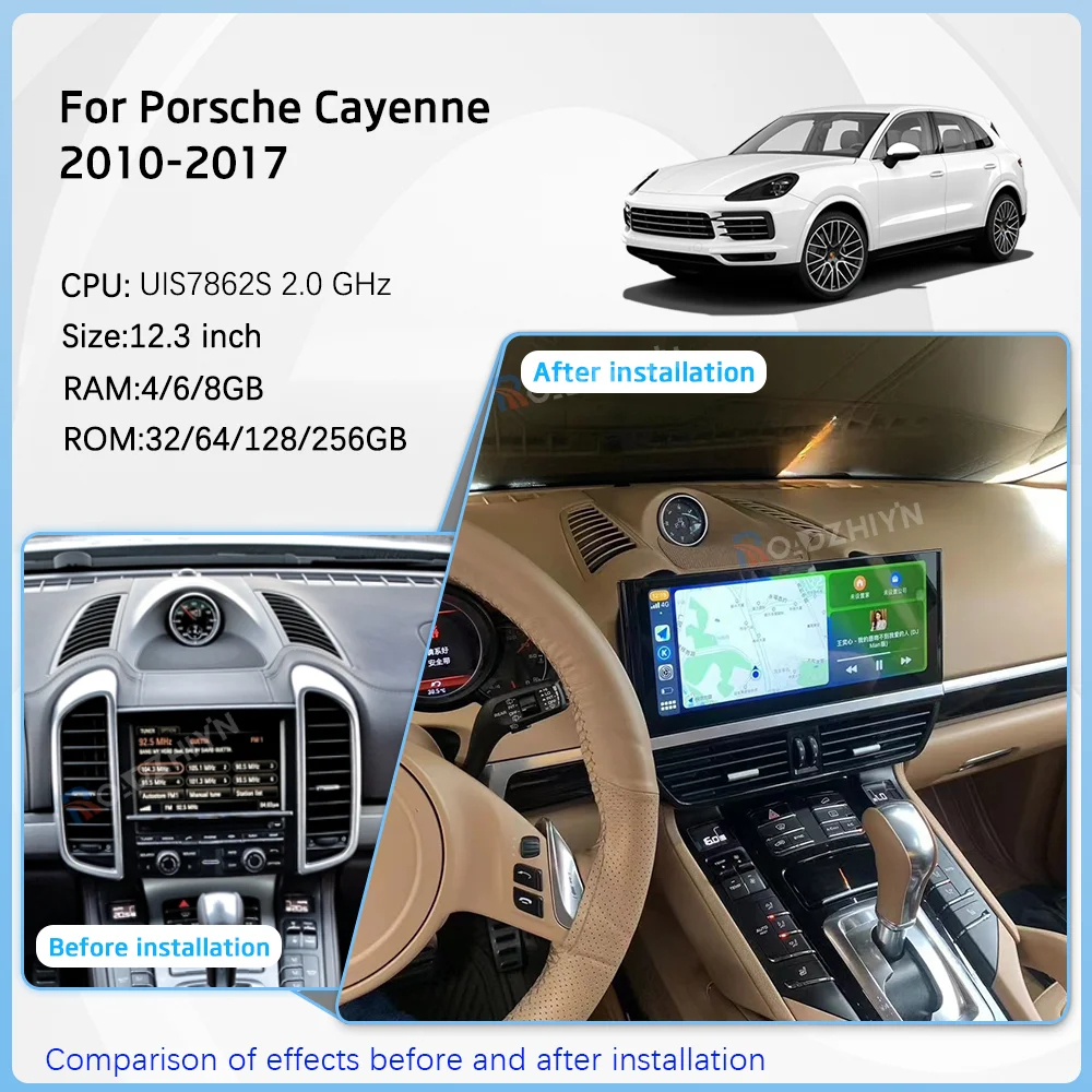 12.3inch Car Multimedia Video Player For Porsche Cayenne 2010-2017 GPS Navigation Android12 Radio stereo 8+256G Carplay 4G Auto