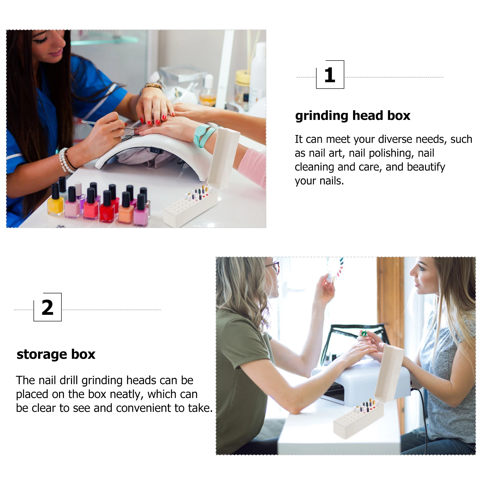 

2Pcs Nail Drill Bits Box Plastic Grinding Head ganizer Case 30Hole Storage Design Durable Travel Home Salon Use