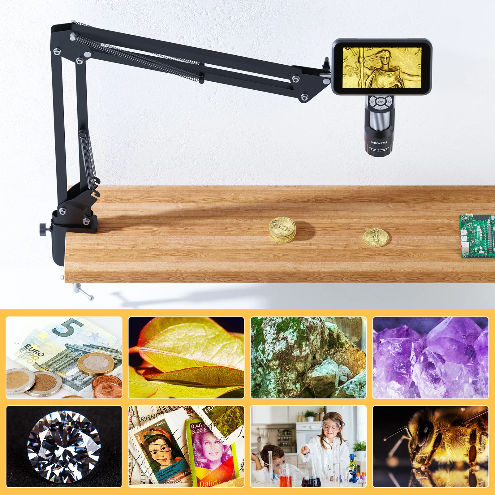 Andonstar AD115 USB Digital Microscope Handheld Magnifier 12MP Microscope Camera with 8 LED Lights for Electronics PCB Soldering