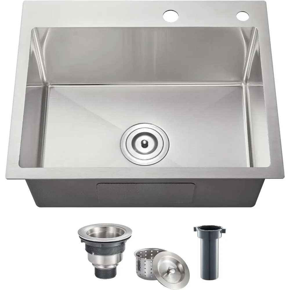

20x16 Inch Stainless Steel Overmount Single Bowl Kitchen Sink with Small Prep Bar, 18 Gauge, Handmade for Top Mount Installation