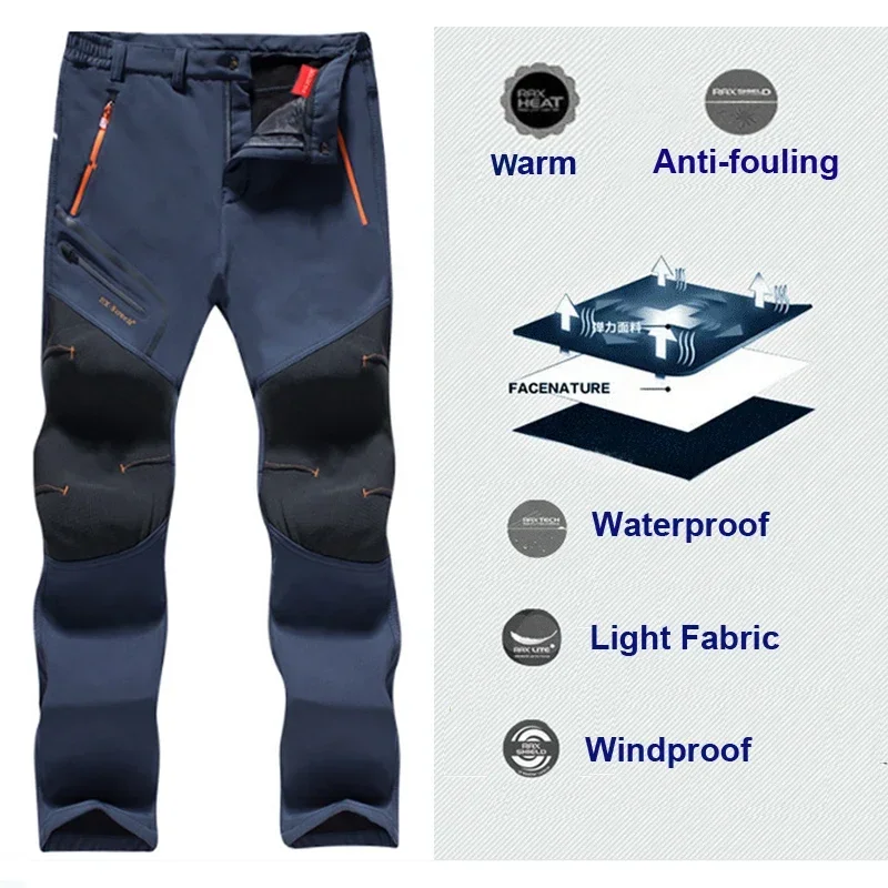 Men Winter New Warm Hiking Trekking Fishing Camping Climbing Trousers Oversize 6XL Waterproof Outdoor Women Cycling Fleece Pants