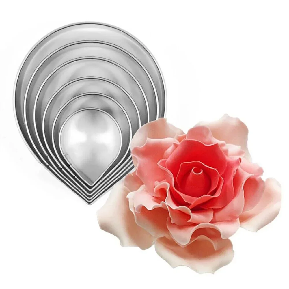 7pcs Rose Cutter Water Drop Shape Fondant Flower Mold Petal Stencils Cookie Cutters Home Handmade Cake Making Mold