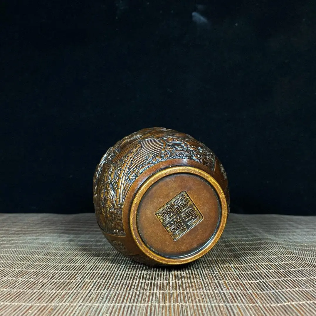 Pure Copper Tea Caddy with Embossed Great Wall, Eagle and Dragon Head Patterns, Representing Grand Ambition and a Bright Future