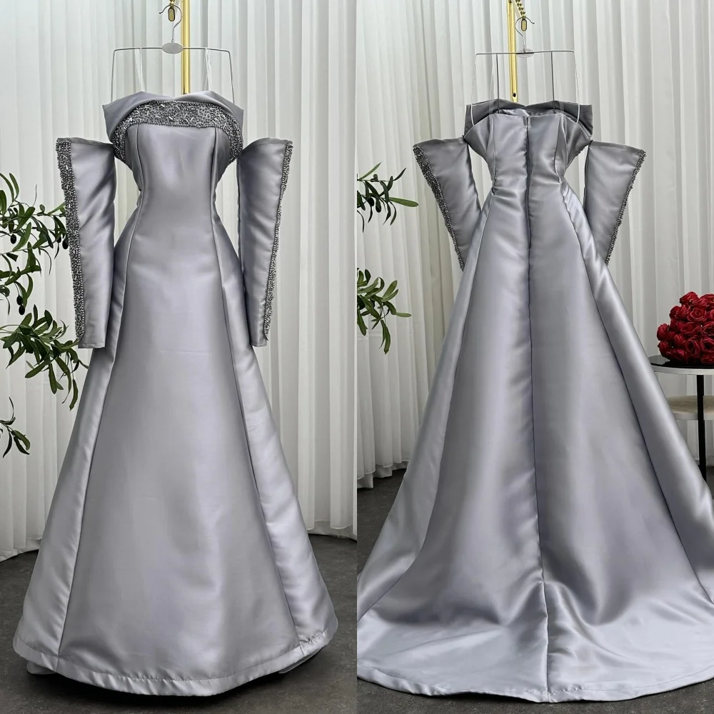 Customized Sparkle Charmeuse Sequined A-line Strapless Long Dresses Bespoke Occasion Evening Elegant Exquisite