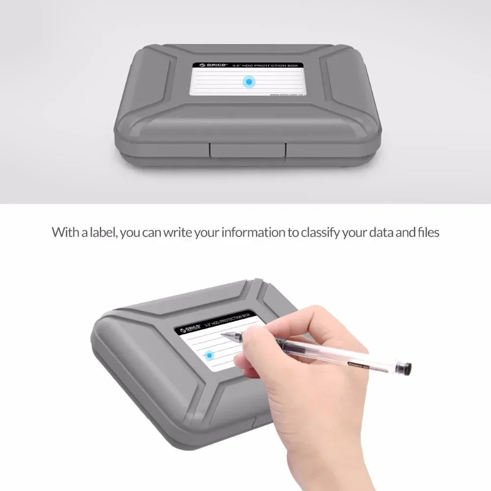 ORICO Caixa de proteção HDD de 3,5 polegadas com etiqueta à prova de choque/armazenamento HDD Capa à prova d'água e antiestática para HDD