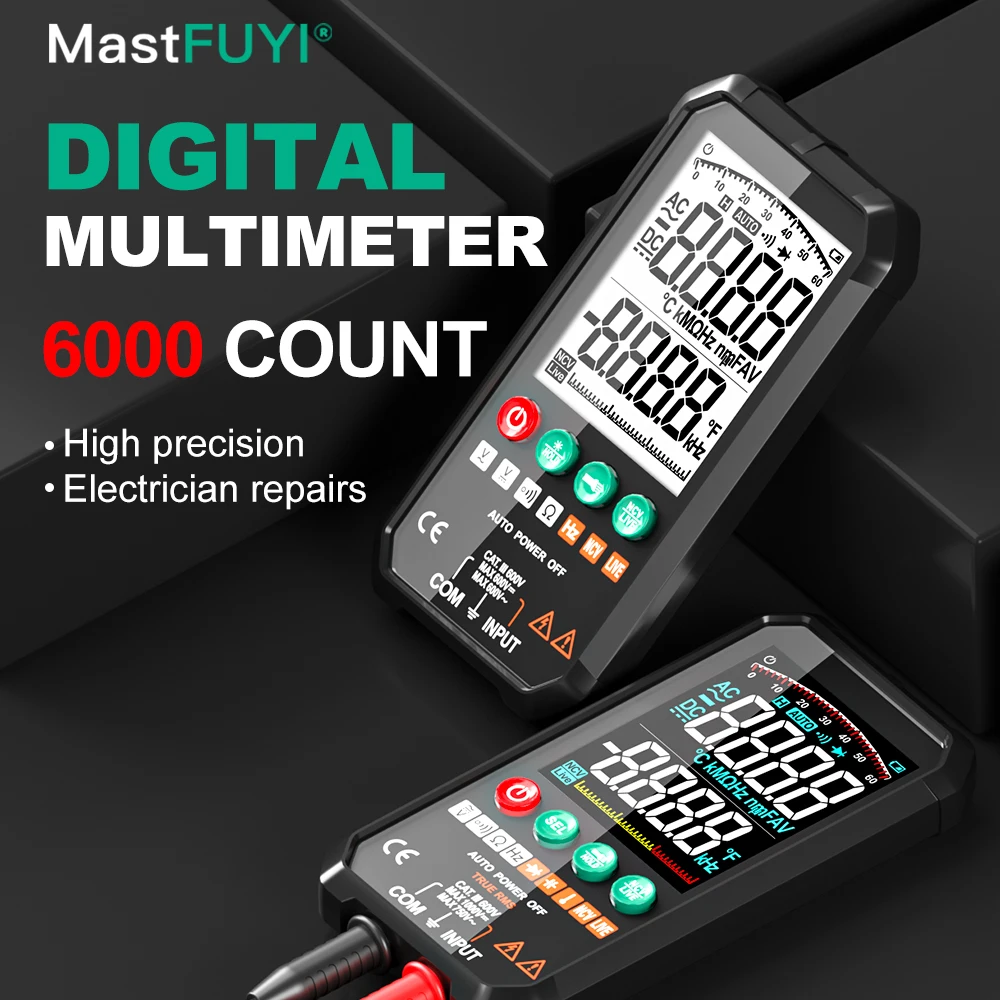 MASTFUYI Professional High Precision 6000 Count 1000V AC DC Digital Multimeter Ohm Hz Multifunction Temperature Detection Meter