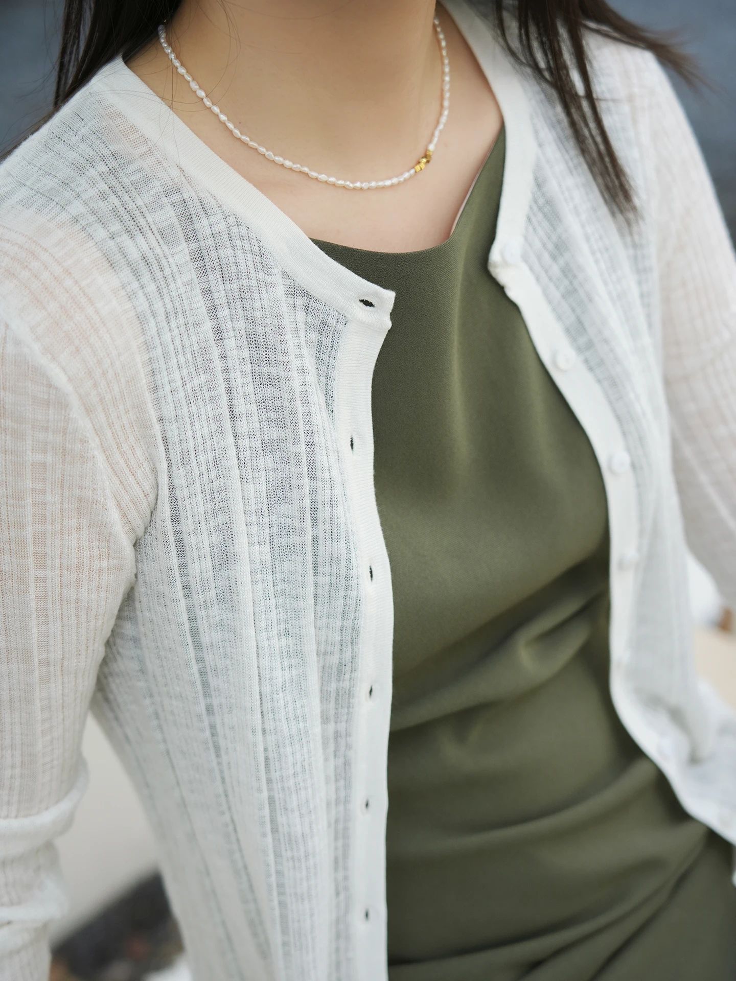 

Ting2 Studio Knitted Textured Long Sleeve Cardigan Breathable Cool Feeling Air Conditioned Room Suitable for Slimming Women