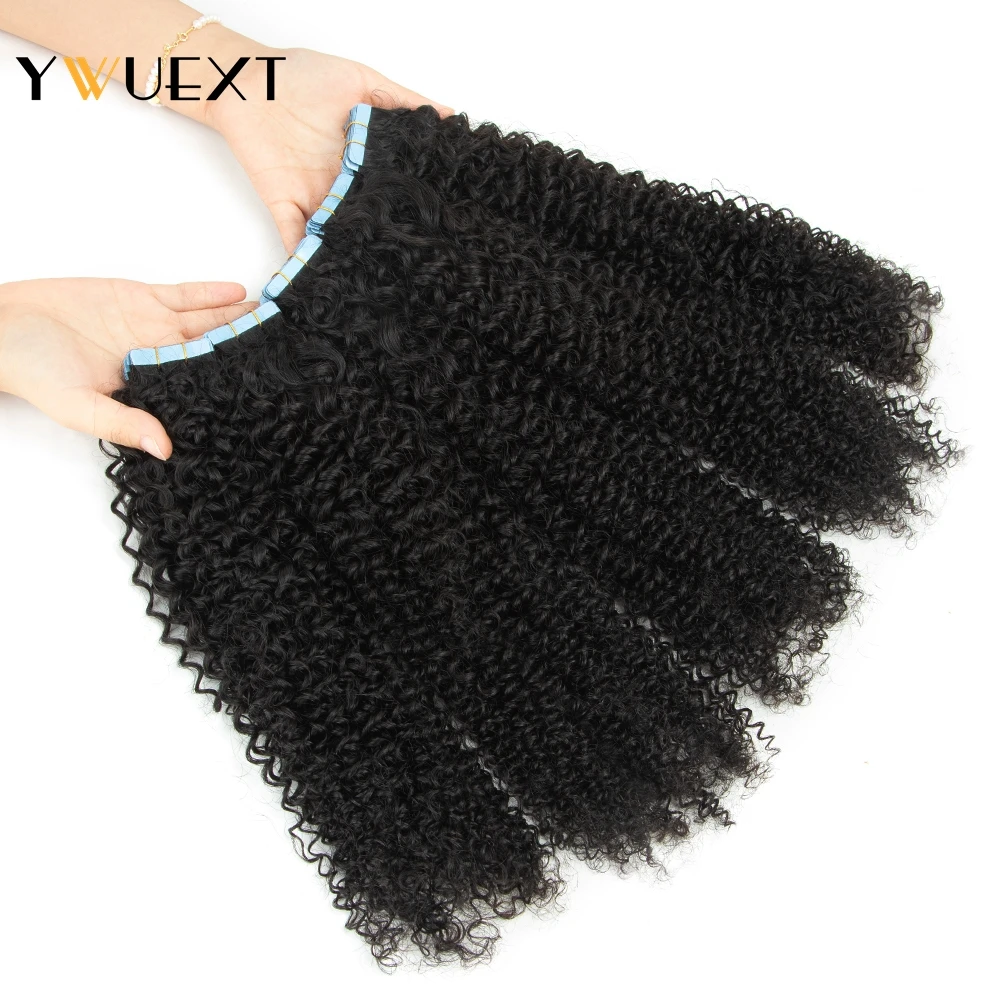 YWUEXT Kinky Curly เทปต่อผมมนุษย์ 10 "-24" Afro Curl Remy ผิว Weft เทปธรรมชาติสี