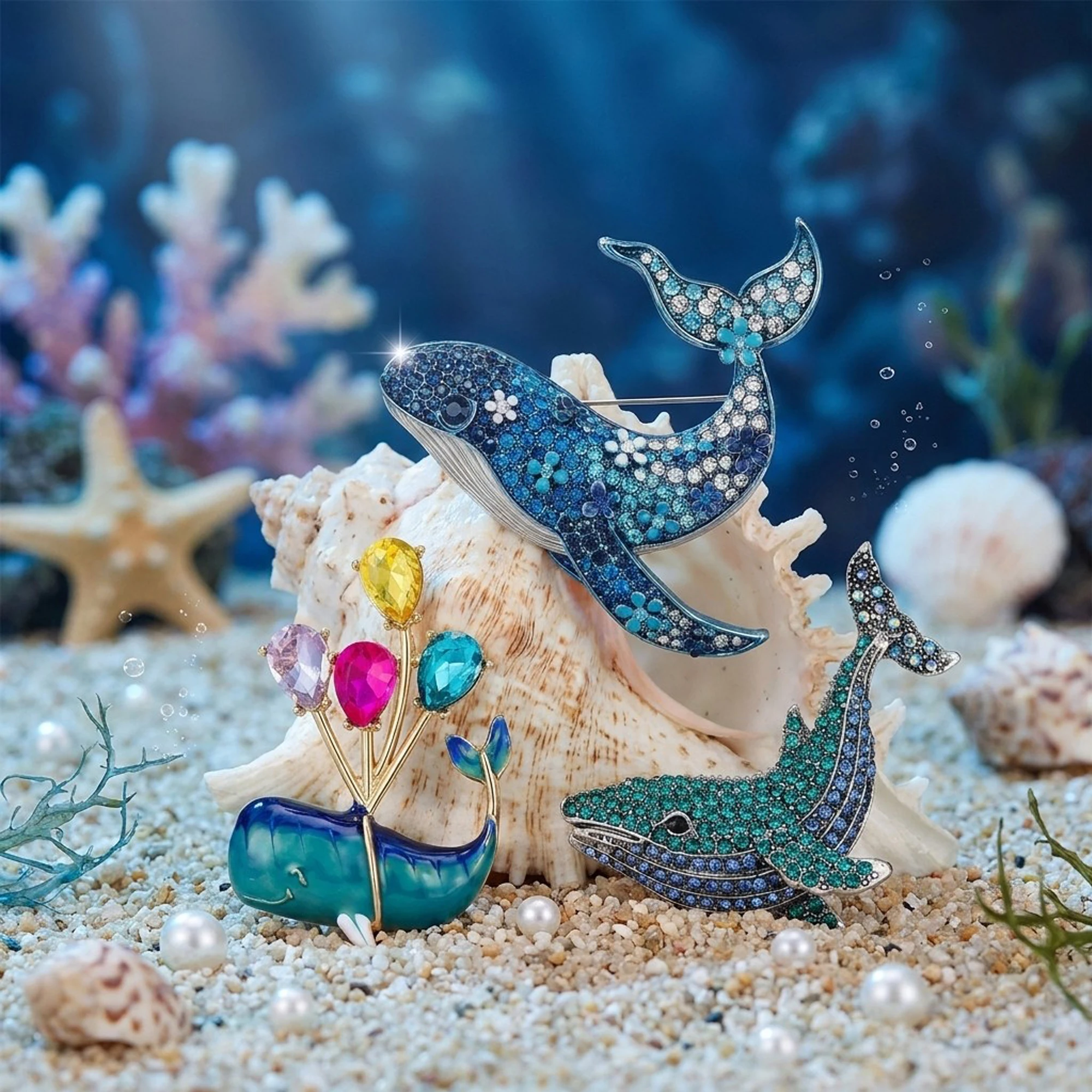 Luxury Rhinestone Whale Brooches for Women Enamel Marine Life Pins Friend Event Party New Gifts Jewelry Decoration Accessories