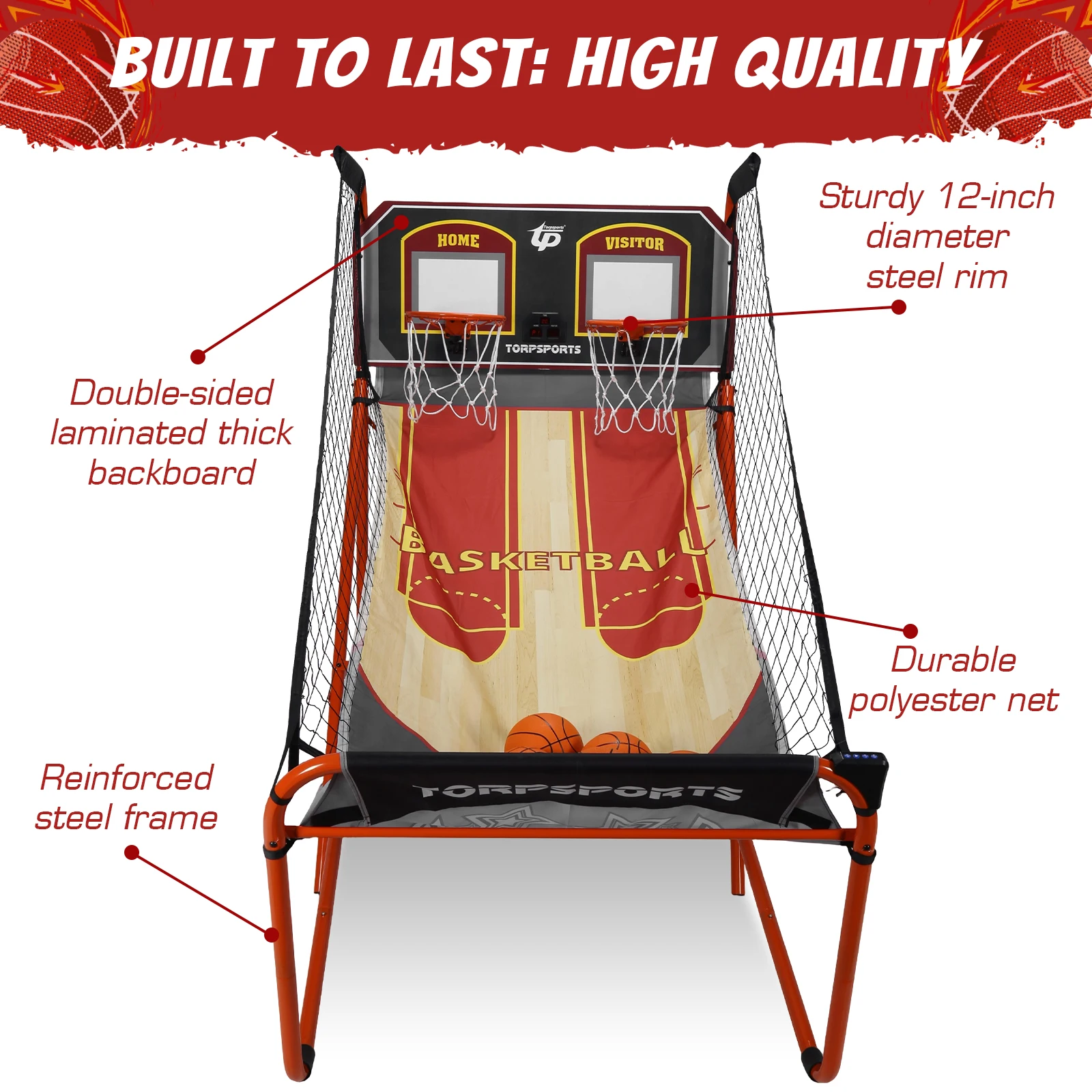 Arcade Basketball Game Set Dual Shot Electronic Arcade Game Quickly Assembled with Steel Frame for 2 Players Basement Game Rooms