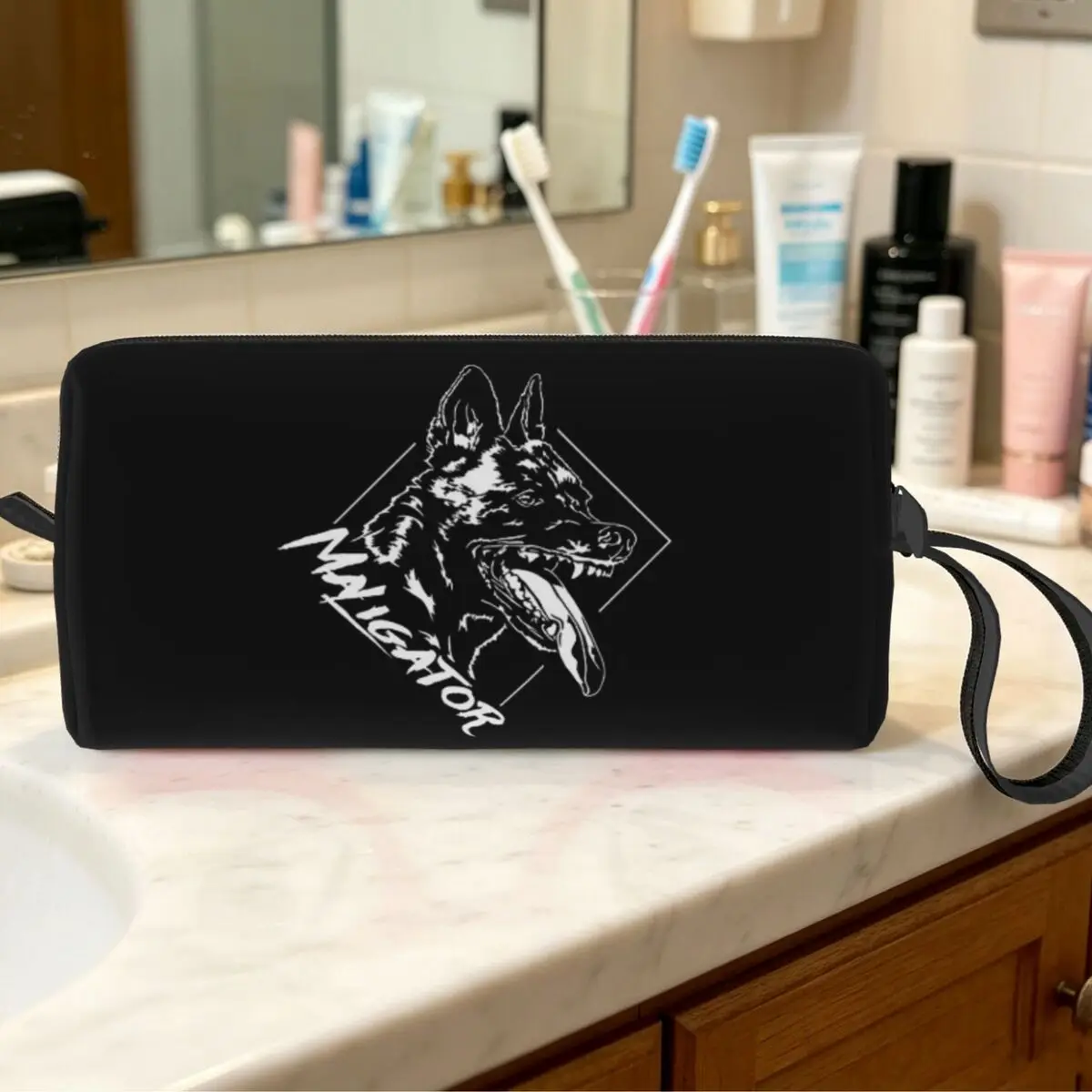 Maligator Belgian Shepherd Dog Malinois Portrait Makeup Bag Cosmetic Organizer Toiletry Cosmetic Bag Beauty Travel Pencil Case