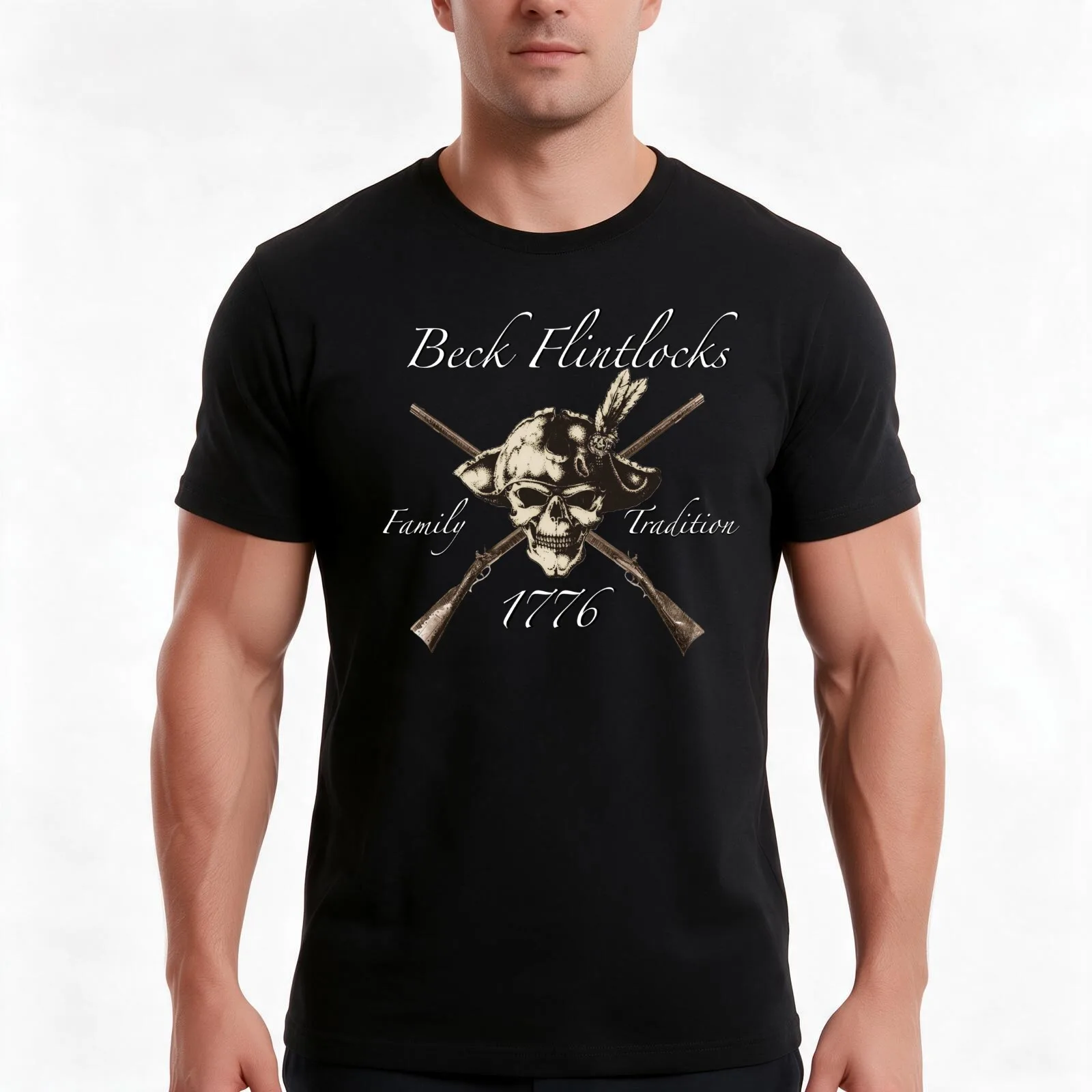 Beckflintlocks.com T-Shirt, Summer Casual Cotton Tee, Oversized Streetwear Tops, Vintage Graphic Print, Loose Fit Short Sleeve