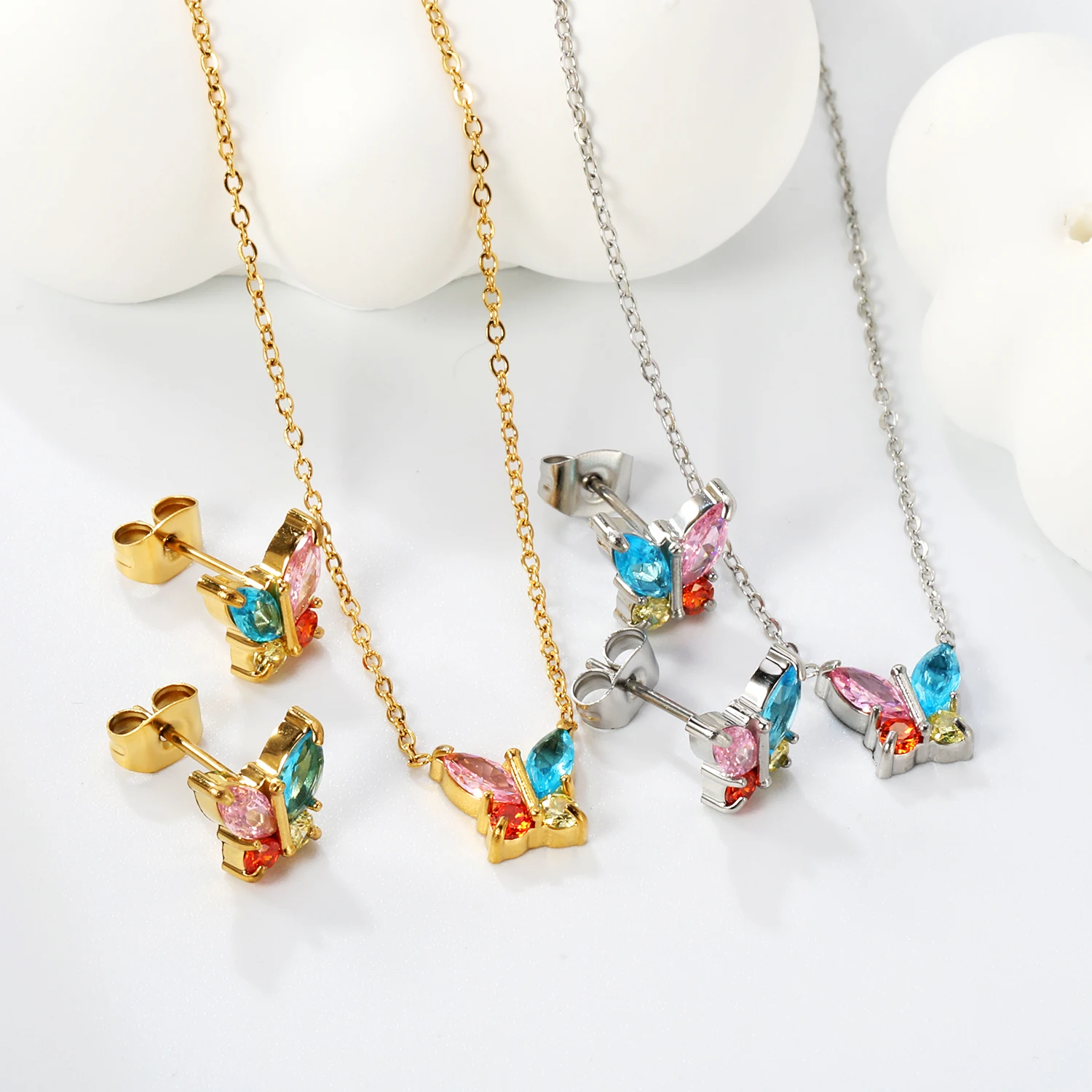 LUXUKISSKIDS Butterfly Earrings Stainless Steel Shiny Crystal Jewelry Set Romantic Butterflies Charms Necklace серьги Decoration