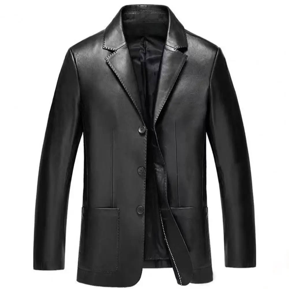 

Men Suit Coat Stylish Men's Windproof Suit Coat with Plush Collar Single-breasted Design Multiple Pockets for Fall Spring