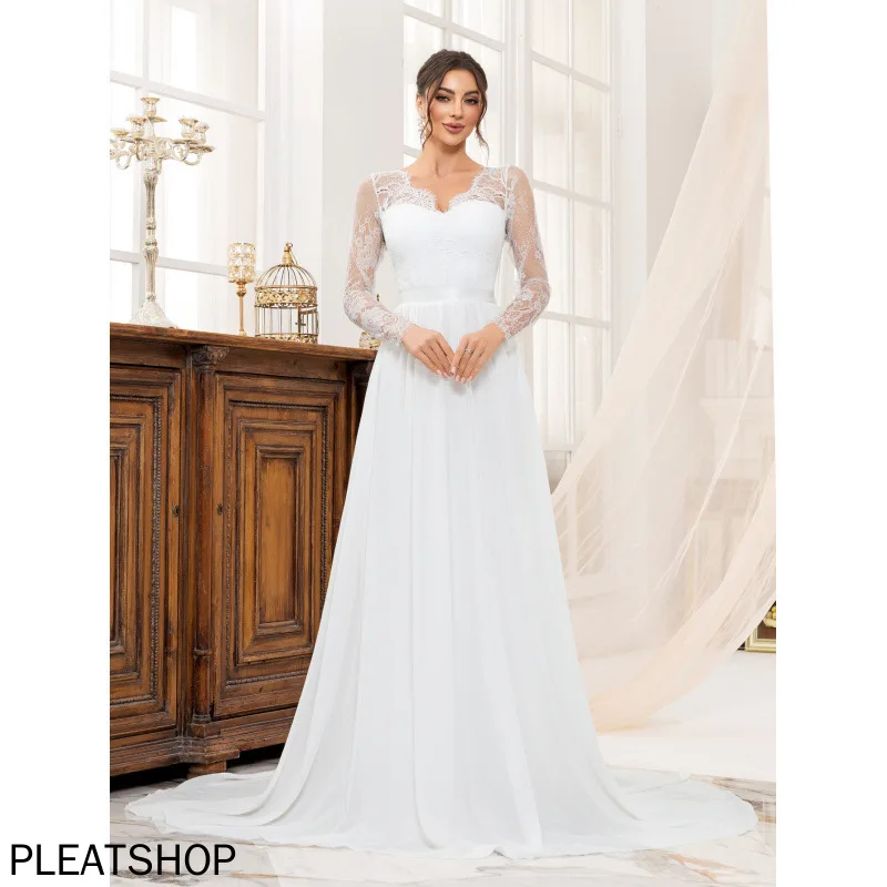 

New European and American Wedding Dress Lace-trimmed Long Luxury Banquet Gown