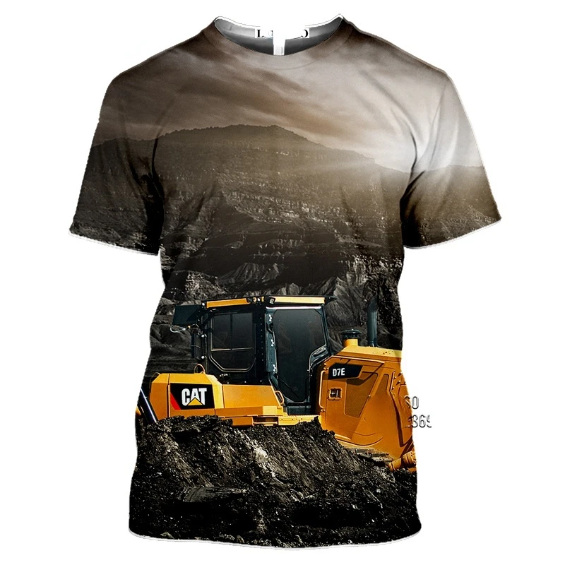 Excavator Loader 3D Printing Summer Men\'s T-shirt Trend Personality Outdoor Fitness Quick-drying Loose Short Sleeve O-neck Top