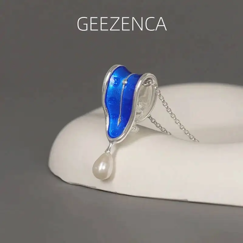

Подвеска-часы GEEZENCA из стерлингового серебра 925 пробы с жемчугом, мягкая, нестандартная форма, дизайнерская, модная, уникальный подарок, без цепочки