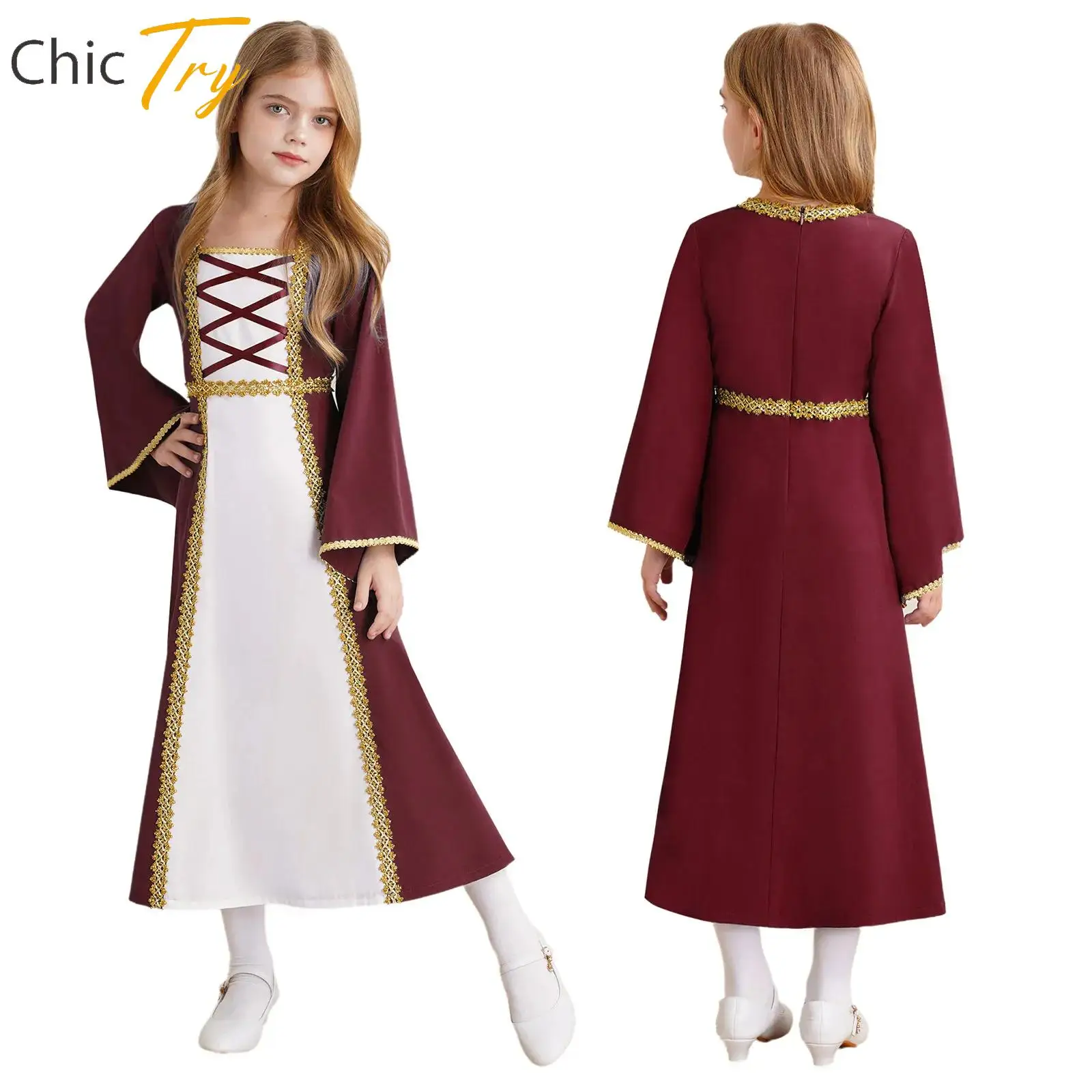 

Girls Medieval Renaissance Cosplay Costume Kids Royalty Princess Fancy Dress Gown Carnival Performance Role Play Cosplay Costume