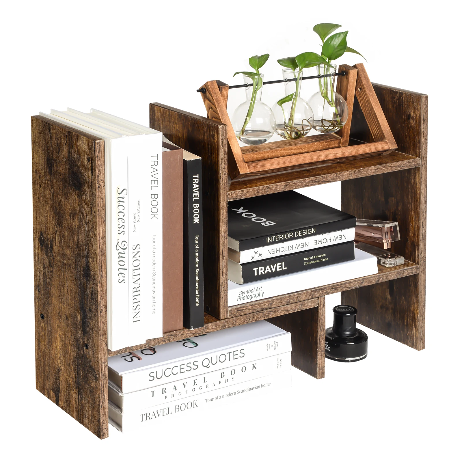 

SONGMICS Desktop Organizer, Tabletop Storage Rack, 3 Adaptable Modules, Small Wooden Bookcase, for Office Studio Kitchen